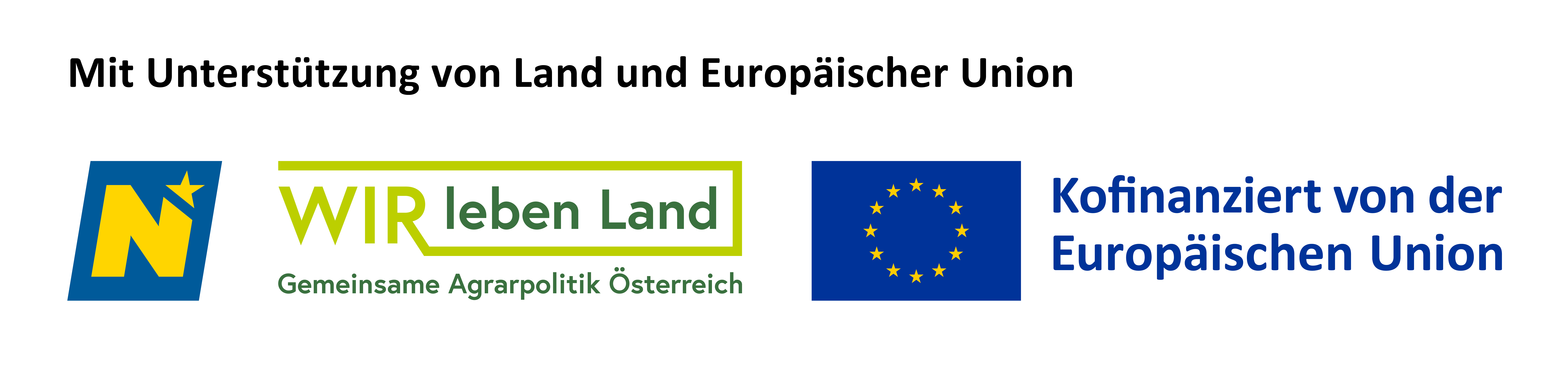 Förderleiste: Mit Unterstützung von Land und Europäischer Union (NÖ, Wir leben Land, Kofinanziert von der EU)