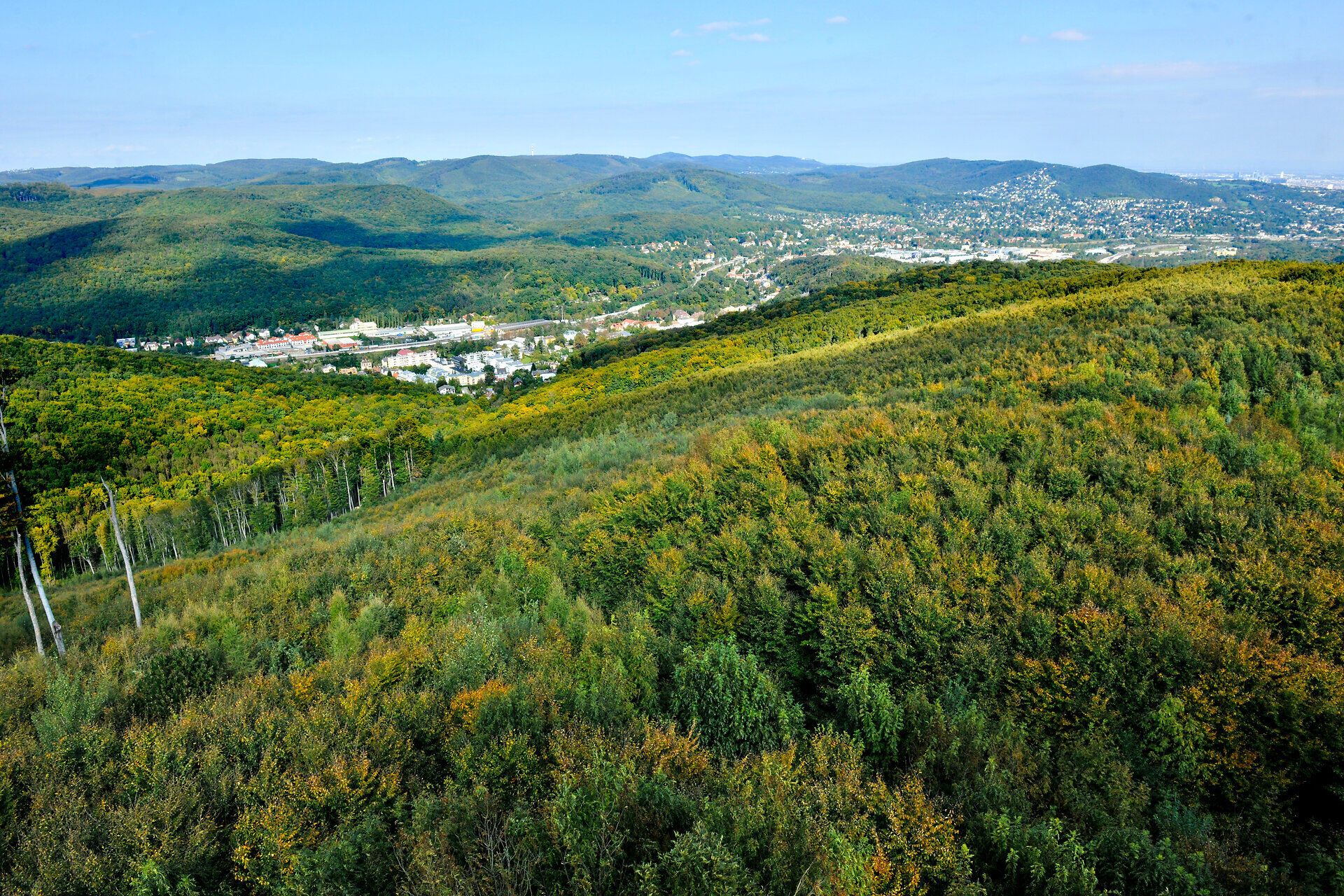 Die sanften Hügel des Naturparks Purkersdorf-Sandstein erstrahlen im warmen Licht des Herbstes. Bunte Blätter tanzen im Wind und laden zu einem entspannenden Spaziergang ein, während die atemberaubende Aussicht auf die umliegende Landschaft die Seele berührt.