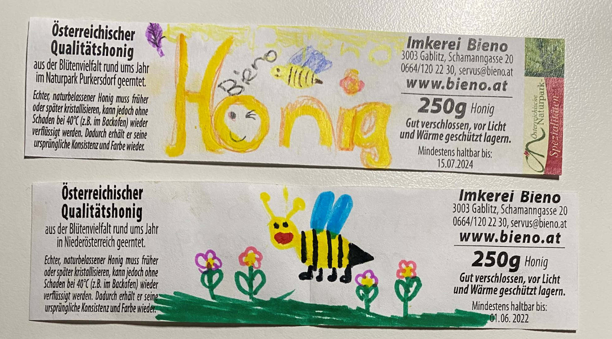 Etikettenwettbewerb Naturparkhonig 2022: 2. und 3. Platz