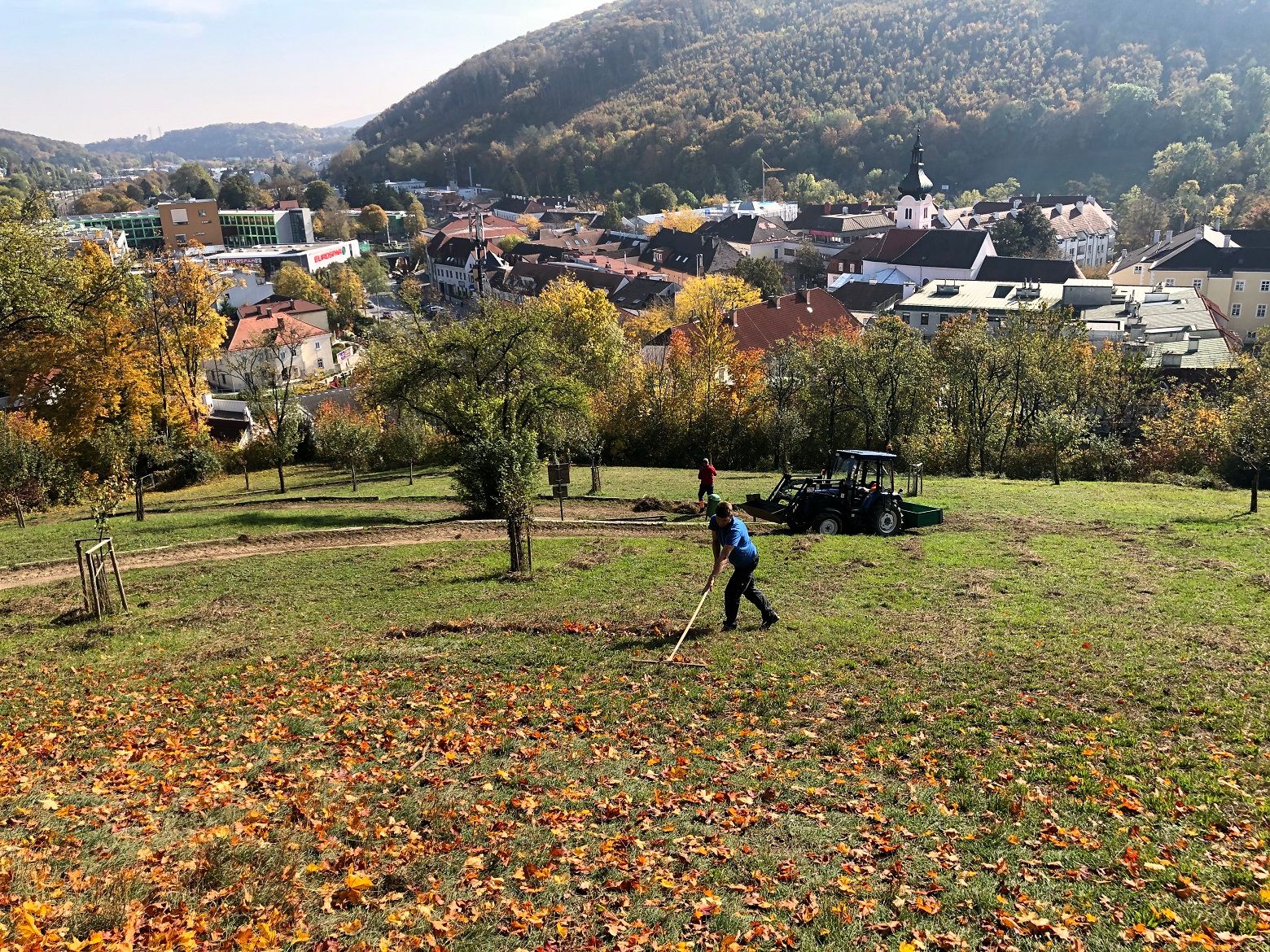 Sensenmähen und Heumandl aufstellen auf der Feihlerhöhe