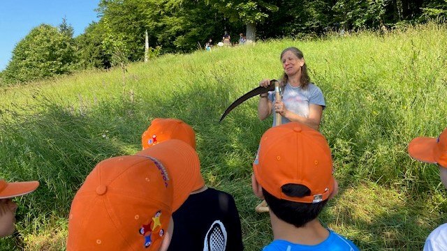 Sensenmaht auf der Streuobstwiese 2023, © Naturpark Purkersdorf